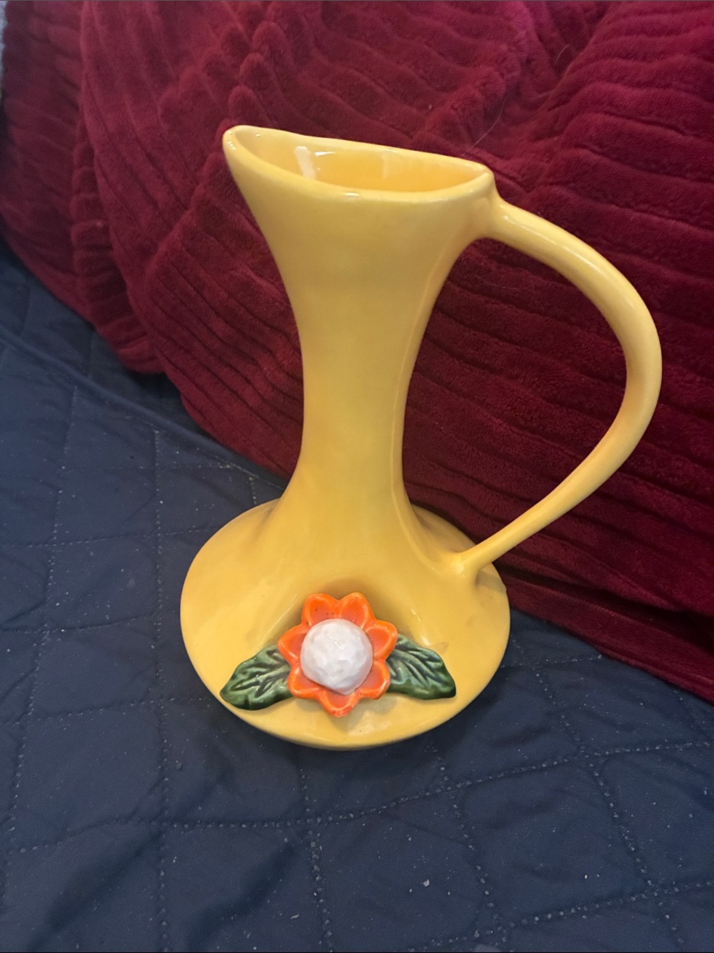 MCM USA California Pottery Yellow Ceramic Gooseneck Pitcher Vase - Home Accents